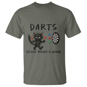Funny Grumpy Cat Dart Player T Shirt Because Murder Is Wrong Pub Game Gift - Print Your Wear