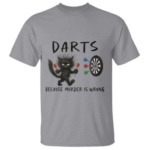 Funny Grumpy Cat Dart Player T Shirt Because Murder Is Wrong Pub Game Gift - Print Your Wear
