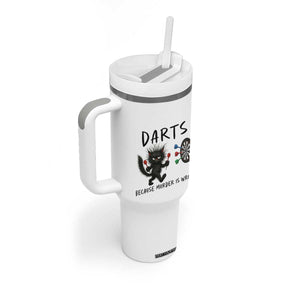 Funny Grumpy Cat Dart Player Tumbler With Handle Because Murder Is Wrong Pub Game Gift - Print Your Wear