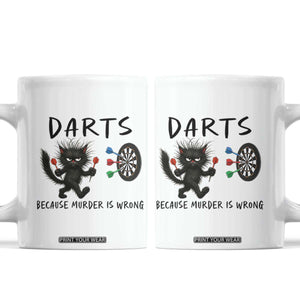 Funny Grumpy Cat Dart Player Coffee Mug Because Murder Is Wrong Pub Game Gift - Print Your Wear
