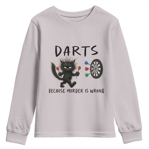 Funny Grumpy Cat Dart Player Youth Sweatshirt Because Murder Is Wrong Pub Game Gift - Print Your Wear