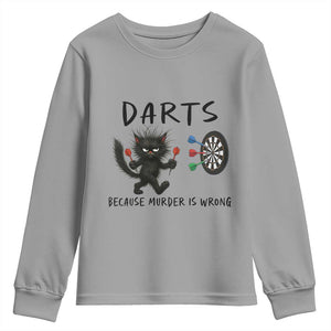 Funny Grumpy Cat Dart Player Youth Sweatshirt Because Murder Is Wrong Pub Game Gift - Print Your Wear