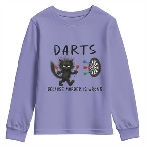 Funny Grumpy Cat Dart Player Youth Sweatshirt Because Murder Is Wrong Pub Game Gift - Print Your Wear