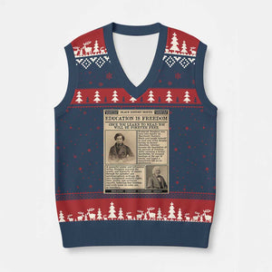Education Is Freedom Newspaper V-Neck Knit Sweater Vest Frederick Douglass Black History Month Gift TS12 Navy Red Print Your Wear
