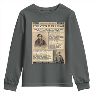 Education Is Freedom Newspaper Youth Sweatshirt Frederick Douglass Black History Month Gift TS12 Dark Heather Print Your Wear
