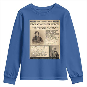 Education Is Freedom Newspaper Youth Sweatshirt Frederick Douglass Black History Month Gift TS12 Royal Blue Print Your Wear