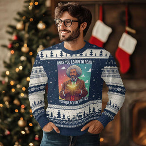 Frederick Douglass Reading And Freedom Ugly Christmas Sweater African American Heritage TS12 Navy Beige Print Your Wear