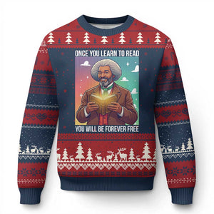 Frederick Douglass Reading And Freedom Ugly Christmas Sweater African American Heritage TS12 Navy Red Print Your Wear