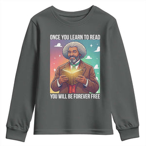 Frederick Douglass Reading And Freedom Youth Sweatshirt African American Heritage TS12 Dark Heather Print Your Wear