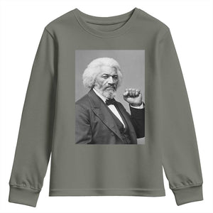 Strong Black History Leader Youth Sweatshirt Frederick Douglass Empowerment TS12 Military Green Print Your Wear