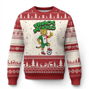Vamos Mexico Fierce Leopard Ugly Christmas Sweater Soccer 2026 Fan Gift TS12 Beige Red Print Your Wear