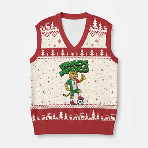 Vamos Mexico Fierce Leopard V-Neck Knit Sweater Vest Soccer 2026 Fan Gift TS12 Beige Red Print Your Wear