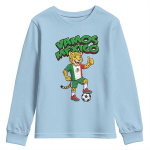 Vamos Mexico Fierce Leopard Youth Sweatshirt Soccer 2026 Fan Gift TS12 Light Blue Print Your Wear