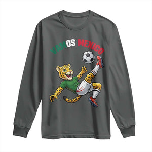 Vamos Mexico Fierce Leopard Soccer 2026 Long Sleeve Shirt Mexican Fan Gift TS12 Dark Heather Print Your Wear