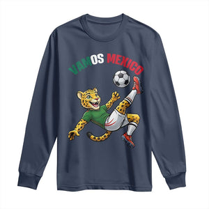 Vamos Mexico Fierce Leopard Soccer 2026 Long Sleeve Shirt Mexican Fan Gift TS12 Navy Print Your Wear