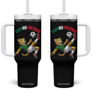 Vamos Mexico Fierce Leopard Soccer 2026 Tumbler With Handle Mexican Fan Gift TS12 One Size: 40 oz Black Print Your Wear