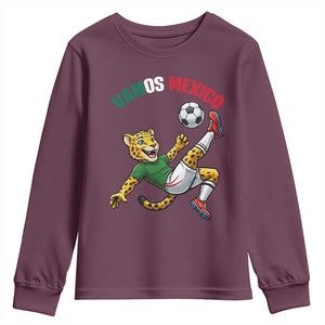 Vamos Mexico Fierce Leopard Soccer 2026 Youth Sweatshirt Mexican Fan Gift TS12 Maroon Print Your Wear