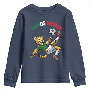 Vamos Mexico Fierce Leopard Soccer 2026 Youth Sweatshirt Mexican Fan Gift TS12 Navy Print Your Wear