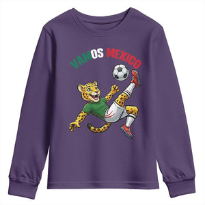 Vamos Mexico Fierce Leopard Soccer 2026 Youth Sweatshirt Mexican Fan Gift TS12 Purple Print Your Wear