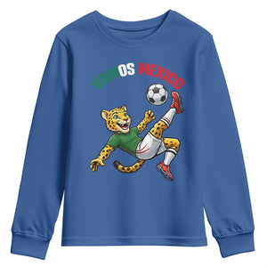 Vamos Mexico Fierce Leopard Soccer 2026 Youth Sweatshirt Mexican Fan Gift TS12 Royal Blue Print Your Wear