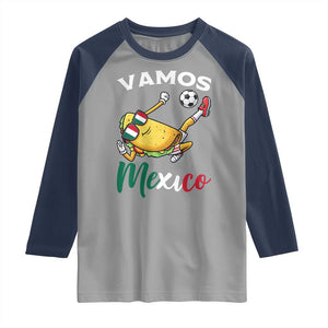 Vamos Mexico Taco Playing Soccer Raglan Shirt Mexican Fan Gift TS12 Sport Gray Navy Print Your Wear