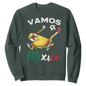 Vamos Mexico Taco Playing Soccer Sweatshirt Mexican Fan Gift TS12 Dark Forest Green Print Your Wear