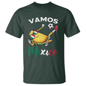 Vamos Mexico Taco Playing Soccer T Shirt Mexican Fan Gift TS12 Dark Forest Green Print Your Wear
