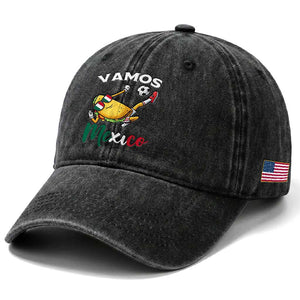 Vamos Mexico Taco Playing Soccer Washed Cotton Baseball Cap Mexican Fan Gift TS12 Print Your Wear