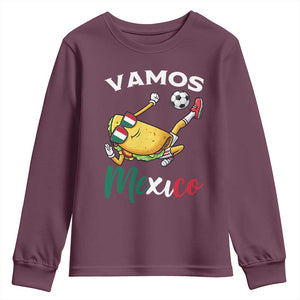 Vamos Mexico Taco Playing Soccer Youth Sweatshirt Mexican Fan Gift TS12 Maroon Print Your Wear