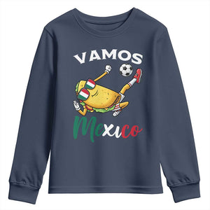 Vamos Mexico Taco Playing Soccer Youth Sweatshirt Mexican Fan Gift TS12 Navy Print Your Wear