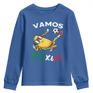 Vamos Mexico Taco Playing Soccer Youth Sweatshirt Mexican Fan Gift TS12 Royal Blue Print Your Wear