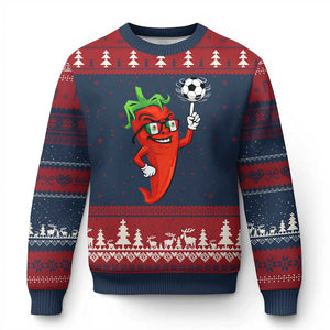Cool Chili Pepper Soccer Player Ugly Christmas Sweater Mexican Spicy Food Lover TS12 Navy Red Print Your Wear