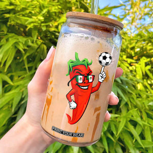 Cool Chili Pepper Soccer Player Glass Can Mexican Spicy Food Lover TS12 Black Print Your Wear