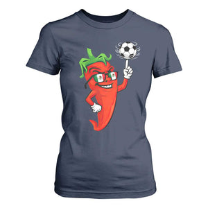 Cool Chili Pepper Soccer Player T Shirt For Women Mexican Spicy Food Lover TS12 Navy Print Your Wear