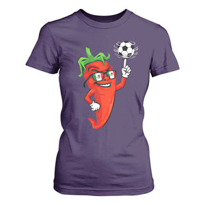 Cool Chili Pepper Soccer Player T Shirt For Women Mexican Spicy Food Lover TS12 Purple Print Your Wear