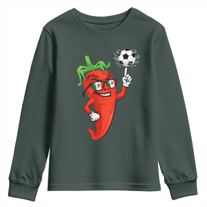 Cool Chili Pepper Soccer Player Youth Sweatshirt Mexican Spicy Food Lover TS12 Dark Forest Green Print Your Wear