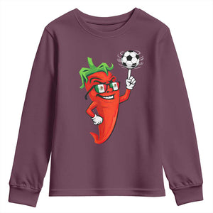 Cool Chili Pepper Soccer Player Youth Sweatshirt Mexican Spicy Food Lover TS12 Maroon Print Your Wear