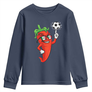 Cool Chili Pepper Soccer Player Youth Sweatshirt Mexican Spicy Food Lover TS12 Navy Print Your Wear