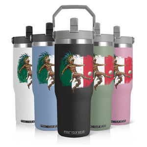Aztec Warrior Playing Soccer Flip Straw Tumbler Mexican Pride Football Fan Gift TS12 Print Your Wear