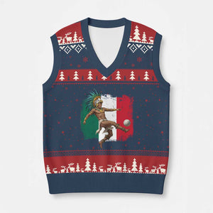 Aztec Warrior Playing Soccer V-Neck Knit Sweater Vest Mexican Pride Football Fan Gift TS12 Navy Red Print Your Wear