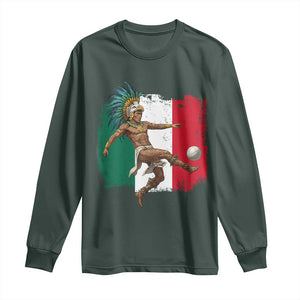 Aztec Warrior Playing Soccer Long Sleeve Shirt Mexican Pride Football Fan Gift TS12 Dark Forest Green Print Your Wear