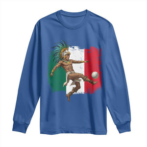Aztec Warrior Playing Soccer Long Sleeve Shirt Mexican Pride Football Fan Gift TS12 Royal Blue Print Your Wear