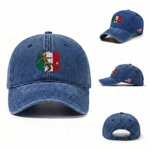 Aztec Warrior Playing Soccer Washed Cotton Baseball Cap Mexican Pride Football Fan Gift TS12 Washed Cap Universal Fit Royal Blue Print Your Wear