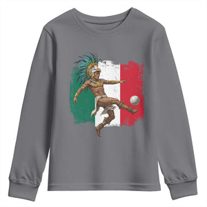 Aztec Warrior Playing Soccer Youth Sweatshirt Mexican Pride Football Fan Gift TS12 Charcoal Print Your Wear