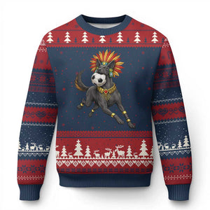 Xolo Dog Soccer Aztec Mexican Fan Gift Ugly Christmas Sweater TS12 Navy Red Print Your Wear