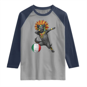 Aztec Xolo Dog Soccer Raglan Shirt Mexican Heritage Fan Gift TS12 Sport Gray Navy Print Your Wear