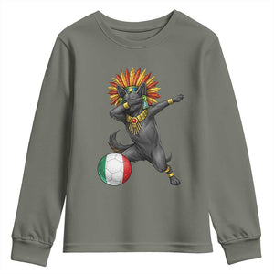 Aztec Xolo Dog Soccer Youth Sweatshirt Mexican Heritage Fan Gift TS12 Military Green Print Your Wear
