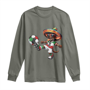 Funny Mexican Xolo Dog Playing Soccer Long Sleeve Shirt Football Fan Gift TS12 Military Green Print Your Wear