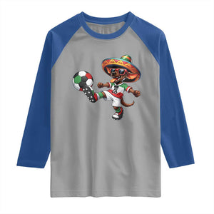 Funny Mexican Xolo Dog Playing Soccer Raglan Shirt Football Fan Gift TS12 Sport Gray Royal Print Your Wear