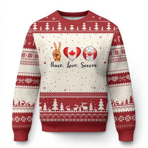 Peace Love Soccer Ugly Christmas Sweater Proud Canadian Fan Gift TS12 Beige Red Print Your Wear